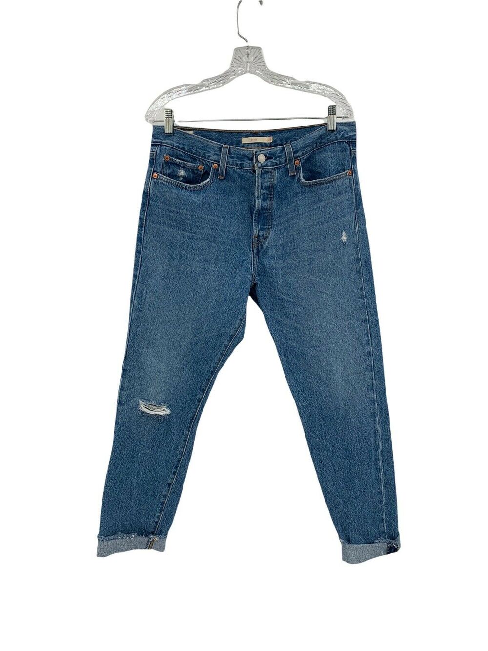 Levi’s Premium Wedgie Jeans Button Fly Raw Hem Distressed Size 31